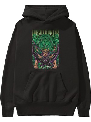 Ankhises Roronoa Zoro 3 Anime Ön Baskılı Siyah Hoodie Oversize Kapüşonlu Sweatshirt Erkek Kadın