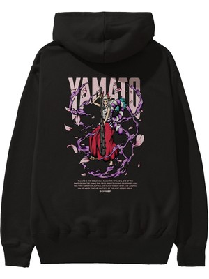 Ankhises Yamato Anime Arka Baskılı Siyah Oversize Kapüşonlu Sweatshirt Erkek Kadın