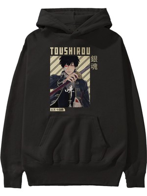 Ankhises Toushirou Hijikata Anime Ön Baskılı Siyah Hoodie Oversize Kapüşonlu Sweatshirt Erkek Kadın