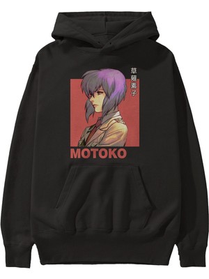 Ankhises Motoko Kusanagi 12 Anime Ön Baskılı Siyah Hoodie Oversize Kapüşonlu Sweatshirt Erkek Kadın