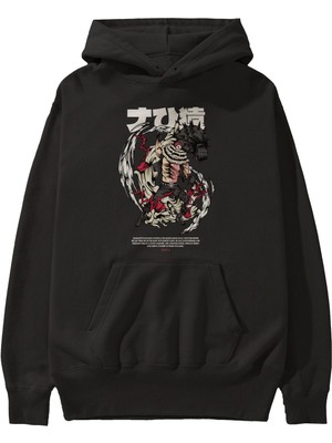 Ankhises Katakuri Anime Ön Baskılı Siyah Hoodie Oversize Kapüşonlu Sweatshirt Erkek Kadın