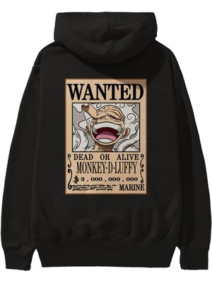 Ankhises Cartel Luffy Gear 5 Anime Arka Baskılı Siyah Oversize Kapüşonlu Sweatshirt Erkek Kadın