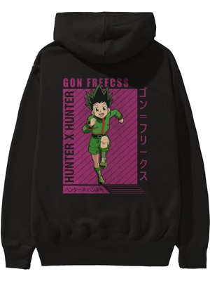 Ankhises Gon Freecss Hunter x Hunter 3 Anime Arka Baskılı Siyah Oversize Kapüşonlu Sweatshirt Erkek Kadın