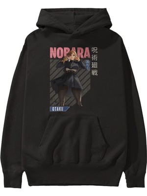 Ankhises Nobara Kugisaki 4 Anime Ön Baskılı Siyah Hoodie Oversize Kapüşonlu Sweatshirt Erkek Kadın
