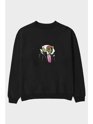 Ankhises Make Zombie Great Again Ön Baskılı Siyah Oversize Sweatshirt Erkek Kadın Bisiklet Yaka