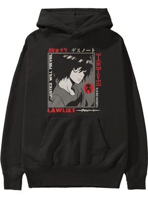 Ankhises Death Note Anime Ön Baskılı Siyah Hoodie Oversize Kapüşonlu Sweatshirt Erkek Kadın