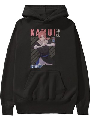 Ankhises Kamui Gıntama Anime Ön Baskılı Siyah Hoodie Oversize Kapüşonlu Sweatshirt Erkek Kadın