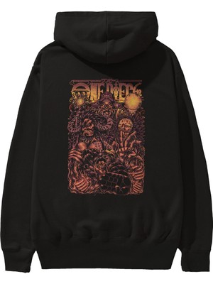 Ankhises One Pıece Anime Arka Baskılı Siyah Oversize Kapüşonlu Sweatshirt Erkek Kadın