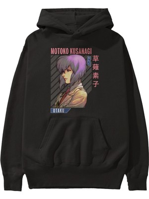 Ankhises Motoko Kusanagi 4 Anime Ön Baskılı Siyah Hoodie Oversize Kapüşonlu Sweatshirt Erkek Kadın