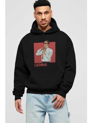 Ankhises Leorio Paladiknight 5 Anime Ön Baskılı Siyah Oversize Kapüşonlu Sweatshirt Erkek Kadın