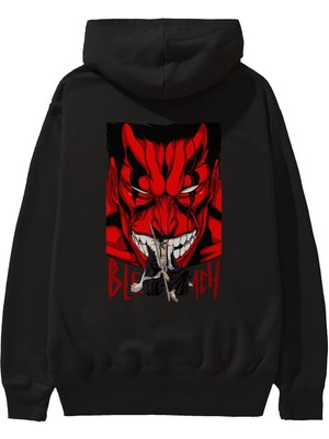 Ankhises Kenpachı Zarakı Bleach Anime Arka Baskılı Siyah Oversize Kapüşonlu Sweatshirt Erkek Kadın