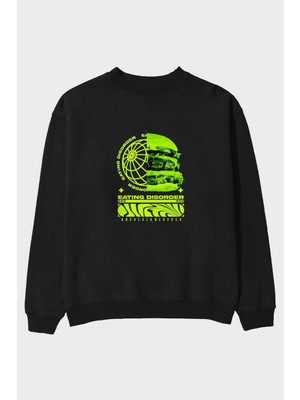 Ankhises Eating Disorder Ön Baskılı Siyah Oversize Sweatshirt Erkek Kadın Bisiklet Yaka