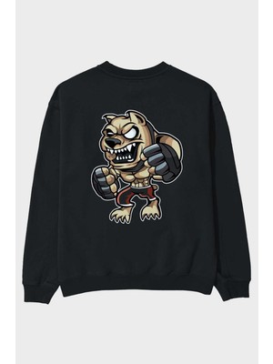 Ankhises Mma Dog Arka Baskılı Siyah Oversize Sweatshirt Erkek Kadın Bisiklet Yaka