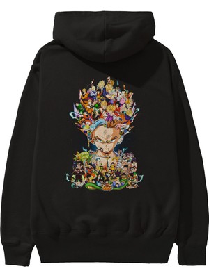 Ankhises Dragon Ball Art (2) Anime Arka Baskılı Siyah Oversize Kapüşonlu Sweatshirt Erkek Kadın