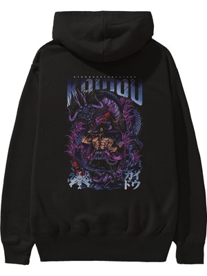 Ankhises Kaıdou One Pıece Anime Arka Baskılı Siyah Oversize Kapüşonlu Sweatshirt Erkek Kadın