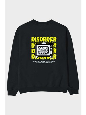 Ankhises Disorder Streetwear Arka Baskılı Siyah Oversize Sweatshirt Erkek Kadın Bisiklet Yaka