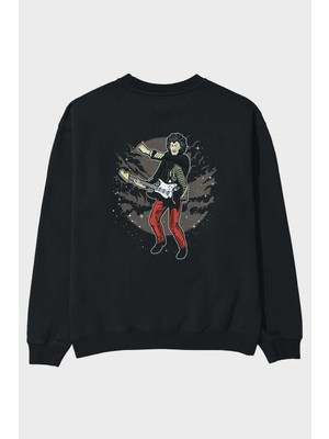 Ankhises Jımmy Hendrıx Arka Baskılı Siyah Oversize Sweatshirt Erkek Kadın Bisiklet Yaka