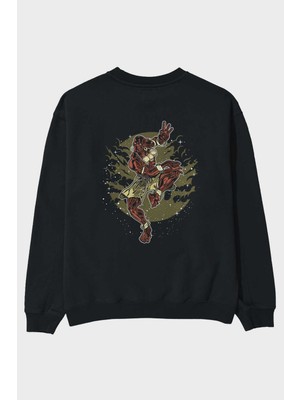 Ankhises Dhalsım Arka Baskılı Siyah Oversize Sweatshirt Erkek Kadın Bisiklet Yaka