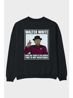 Ankhises Captain Pixard Arka Baskılı Siyah Oversize Sweatshirt Erkek Kadın Bisiklet Yaka