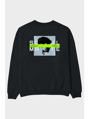 Ankhises Soul Mate Arka Baskılı Siyah Oversize Sweatshirt Erkek Kadın Bisiklet Yaka