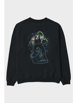 Ankhises Bane 2 Arka Baskılı Siyah Oversize Sweatshirt Erkek Kadın Bisiklet Yaka