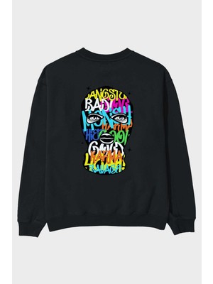 Ankhises Karma Savage Arka Baskılı Siyah Oversize Sweatshirt Erkek Kadın Bisiklet Yaka