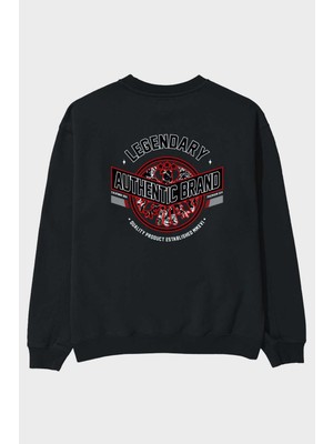 Ankhises Legendary Brand Arka Baskılı Siyah Oversize Sweatshirt Erkek Kadın Bisiklet Yaka