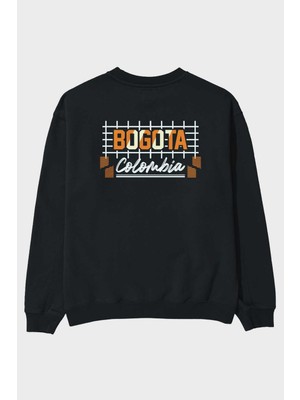 Ankhises Bogota Arka Baskılı Siyah Oversize Sweatshirt Erkek Kadın Bisiklet Yaka