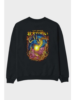 Ankhises One Pıece (4) Anime Arka Baskılı Siyah Oversize Sweatshirt Erkek Kadın Bisiklet Yaka