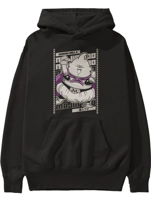 Ankhises Majın Boo2 Anime Ön Baskılı Siyah Hoodie Oversize Kapüşonlu Sweatshirt Erkek Kadın