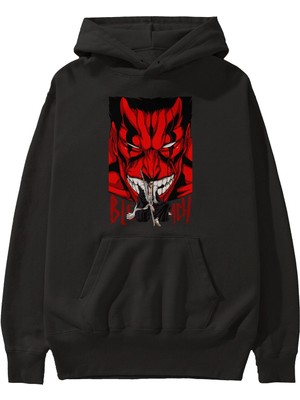 Ankhises Kenpachı Zarakı Bleach Anime Ön Baskılı Siyah Hoodie Oversize Kapüşonlu Sweatshirt Erkek Kadın