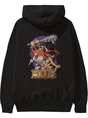 Ankhises One Pıece (6) Anime Arka Baskılı Siyah Oversize Kapüşonlu Sweatshirt Erkek Kadın