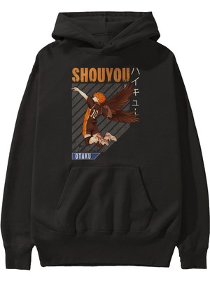 Ankhises Shouyou Hinata 10 Anime Ön Baskılı Siyah Hoodie Oversize Kapüşonlu Sweatshirt Erkek Kadın