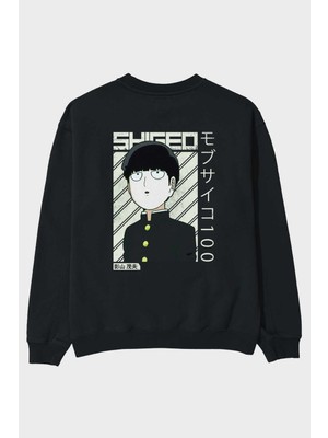Ankhises Shigeo Kageyama 2 Anime Arka Baskılı Siyah Oversize Sweatshirt Erkek Kadın Bisiklet Yaka