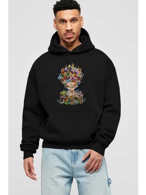 Ankhises Dragon Ball Art (2) Anime Ön Baskılı Siyah Oversize Kapüşonlu Sweatshirt Erkek Kadın