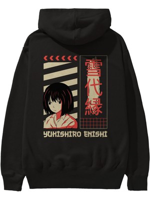 Ankhises Yukishiro Enishi Arka Baskılı Siyah Oversize Kapüşonlu Sweatshirt Erkek Kadın