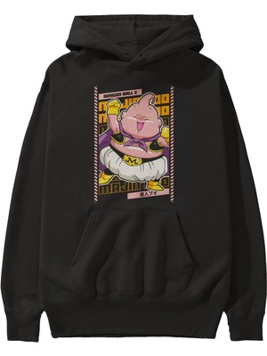 Ankhises Majın Boo1 Anime Ön Baskılı Siyah Hoodie Oversize Kapüşonlu Sweatshirt Erkek Kadın