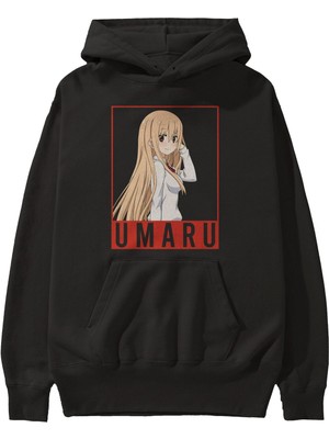 Ankhises Umaru Doma 2 (2) Anime Ön Baskılı Siyah Hoodie Oversize Kapüşonlu Sweatshirt Erkek Kadın