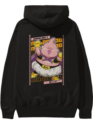 Ankhises Majın Boo1 Anime Arka Baskılı Siyah Oversize Kapüşonlu Sweatshirt Erkek Kadın