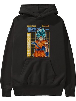 Ankhises Goku 1 Anime Ön Baskılı Siyah Hoodie Oversize Kapüşonlu Sweatshirt Erkek Kadın