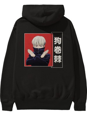 Ankhises Toge Inumaki Anime Arka Baskılı Siyah Oversize Kapüşonlu Sweatshirt Erkek Kadın