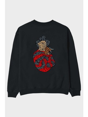 Ankhises Sweet Dream Arka Baskılı Siyah Oversize Sweatshirt Erkek Kadın Bisiklet Yaka
