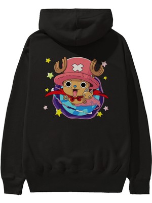 Ankhises Tony Tony Chopper Anime Arka Baskılı Siyah Oversize Kapüşonlu Sweatshirt Erkek Kadın