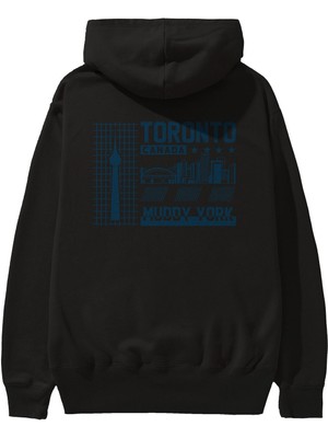 Ankhises Toronto Arka Baskılı Siyah Oversize Kapüşonlu Sweatshirt Erkek Kadın