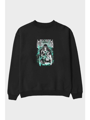 Ankhises Bleach(Ulquıarra) Anime Ön Baskılı Siyah Oversize Sweatshirt Erkek Kadın Bisiklet Yaka