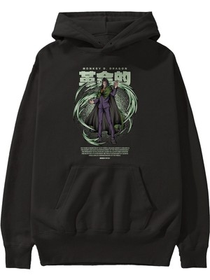 Ankhises Monkey D. Dragon Anime Ön Baskılı Siyah Hoodie Oversize Kapüşonlu Sweatshirt Erkek Kadın