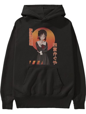 Ankhises Kaguya Shinomiya 5 Anime Ön Baskılı Siyah Hoodie Oversize Kapüşonlu Sweatshirt Erkek Kadın