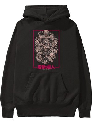 Ankhises Attack On Tıtans Anime Ön Baskılı Siyah Hoodie Oversize Kapüşonlu Sweatshirt Erkek Kadın