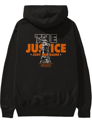 Ankhises The Justice Arka Baskılı Siyah Oversize Kapüşonlu Sweatshirt Erkek Kadın