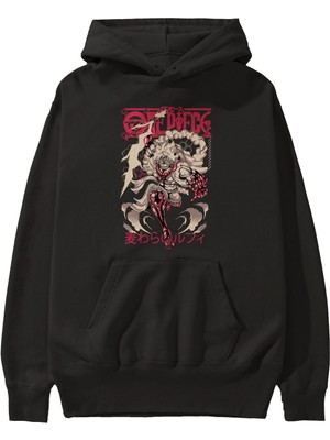 Ankhises Monkey D. Luff-One Pıece 1 Anime Ön Baskılı Siyah Hoodie Oversize Kapüşonlu Sweatshirt Erkek Kadın